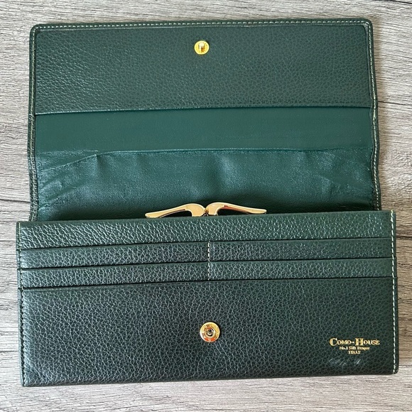 COMO HOUSE Made in Italy Dark Green Leather Long Kisslock Wallet - Picture 12 of 14
